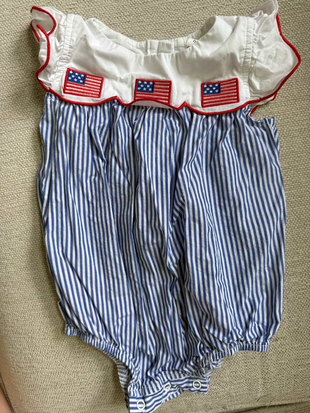 Blue & White Striped Kids One-Piece with Flag Trim